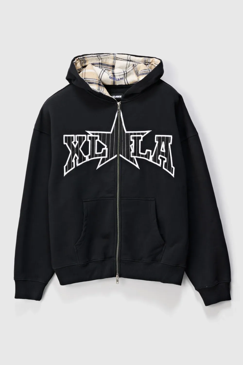 X LARGE MENS LA STAR GORILLA FIT ZIP HOOD - BLACK
