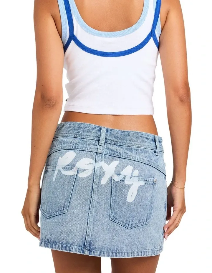 ROXY WOMENS BACKSLIDER BLEACH DENIM SKIRT - BLUE FADE
