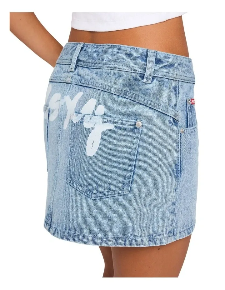 ROXY WOMENS BACKSLIDER BLEACH DENIM SKIRT - BLUE FADE