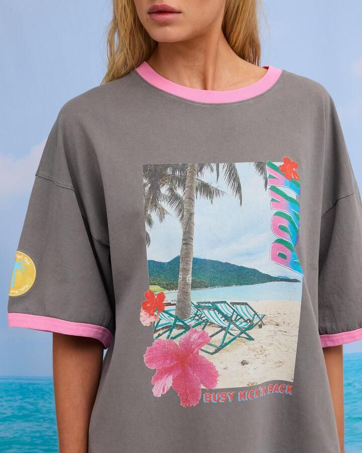 ROXY WOMENS BOLD HEART OVERSIZED SS TEE - MID GREY