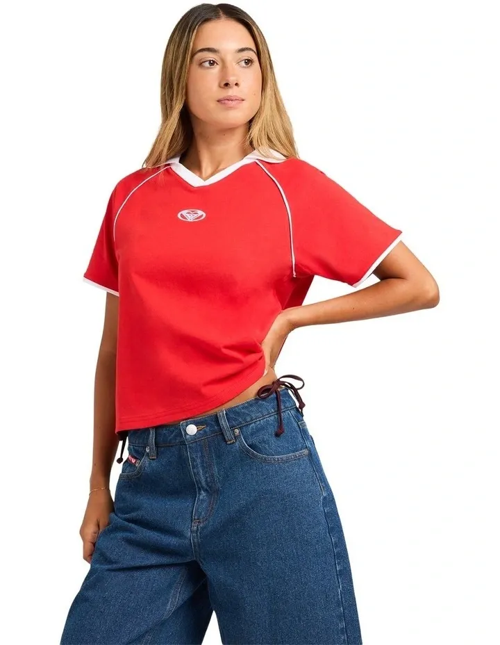 ROXY WOMENS BETTY POLO TOP - SCARLET