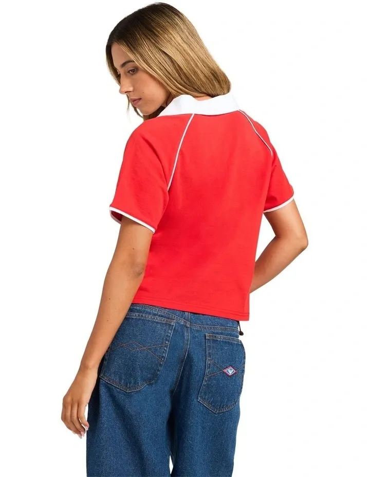 ROXY WOMENS BETTY POLO TOP - SCARLET