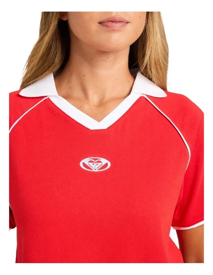 ROXY WOMENS BETTY POLO TOP - SCARLET