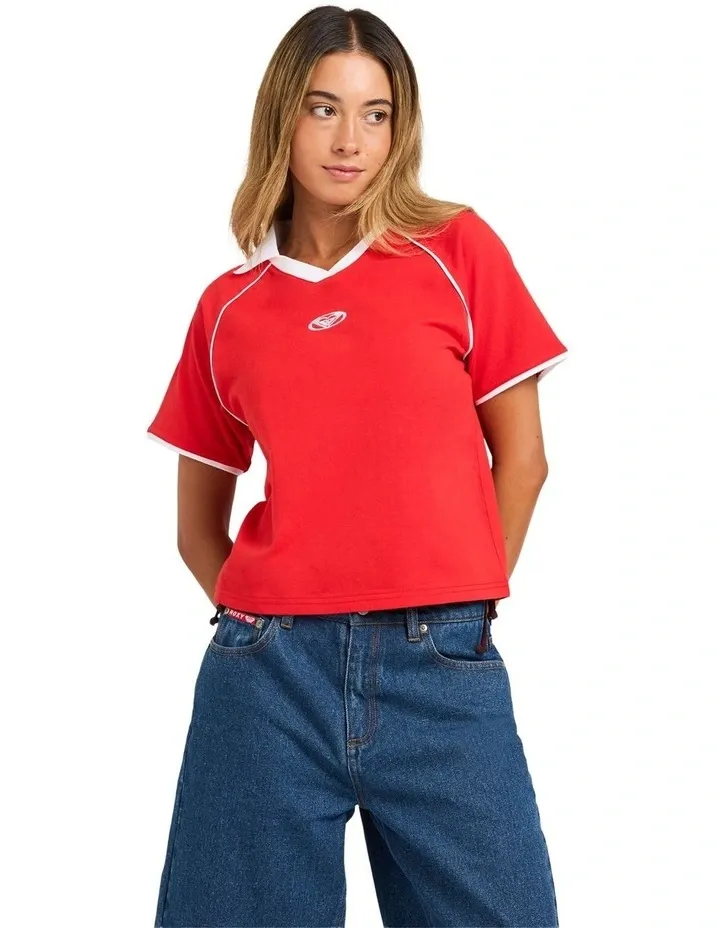 ROXY WOMENS BETTY POLO TOP - SCARLET