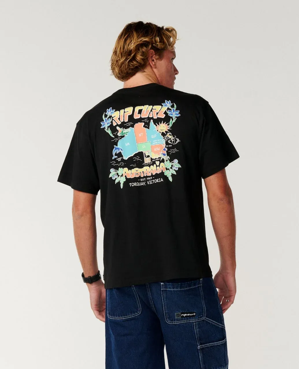 RIP CURL MENS AUS MAP DESTO TEE - BLACK