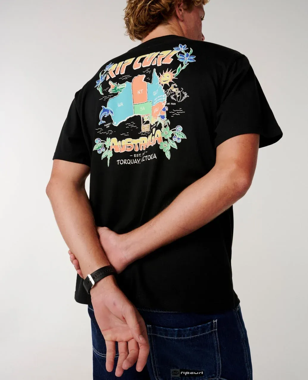 RIP CURL MENS AUS MAP DESTO TEE - BLACK