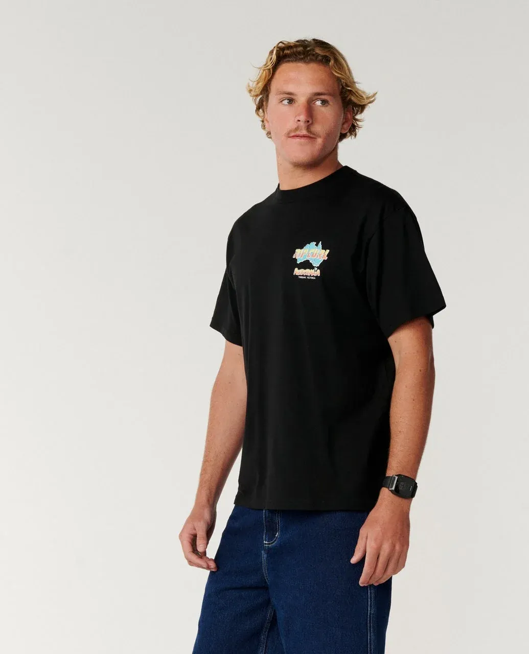 RIP CURL MENS AUS MAP DESTO TEE - BLACK
