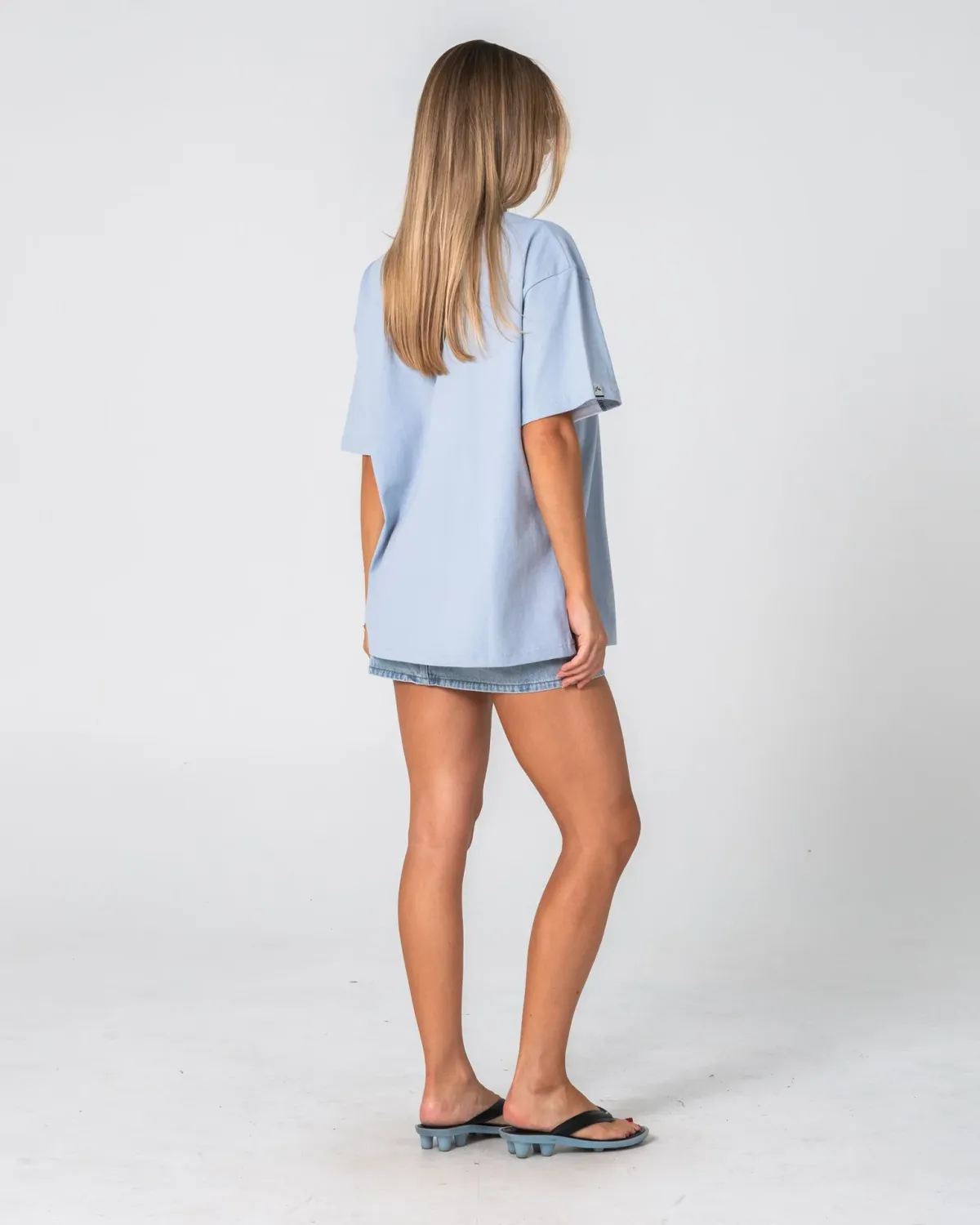 RUSTY WOMENS WAVERS TIDE OVERSIZE SHORT SLEEVE TEE - RETRO BLUE / WHITE