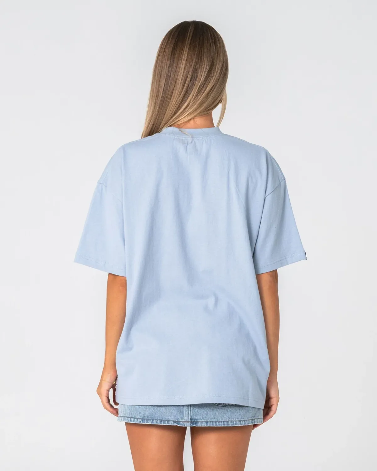 RUSTY WOMENS WAVERS TIDE OVERSIZE SHORT SLEEVE TEE - RETRO BLUE / WHITE