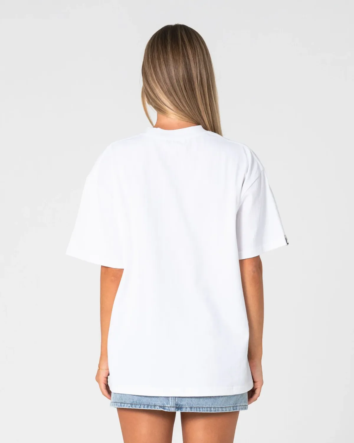 RUSTY WOMENS WAVERS TIDE OVERSIZE SHORT SLEEVE TEE - WHITE / RETRO BLUE