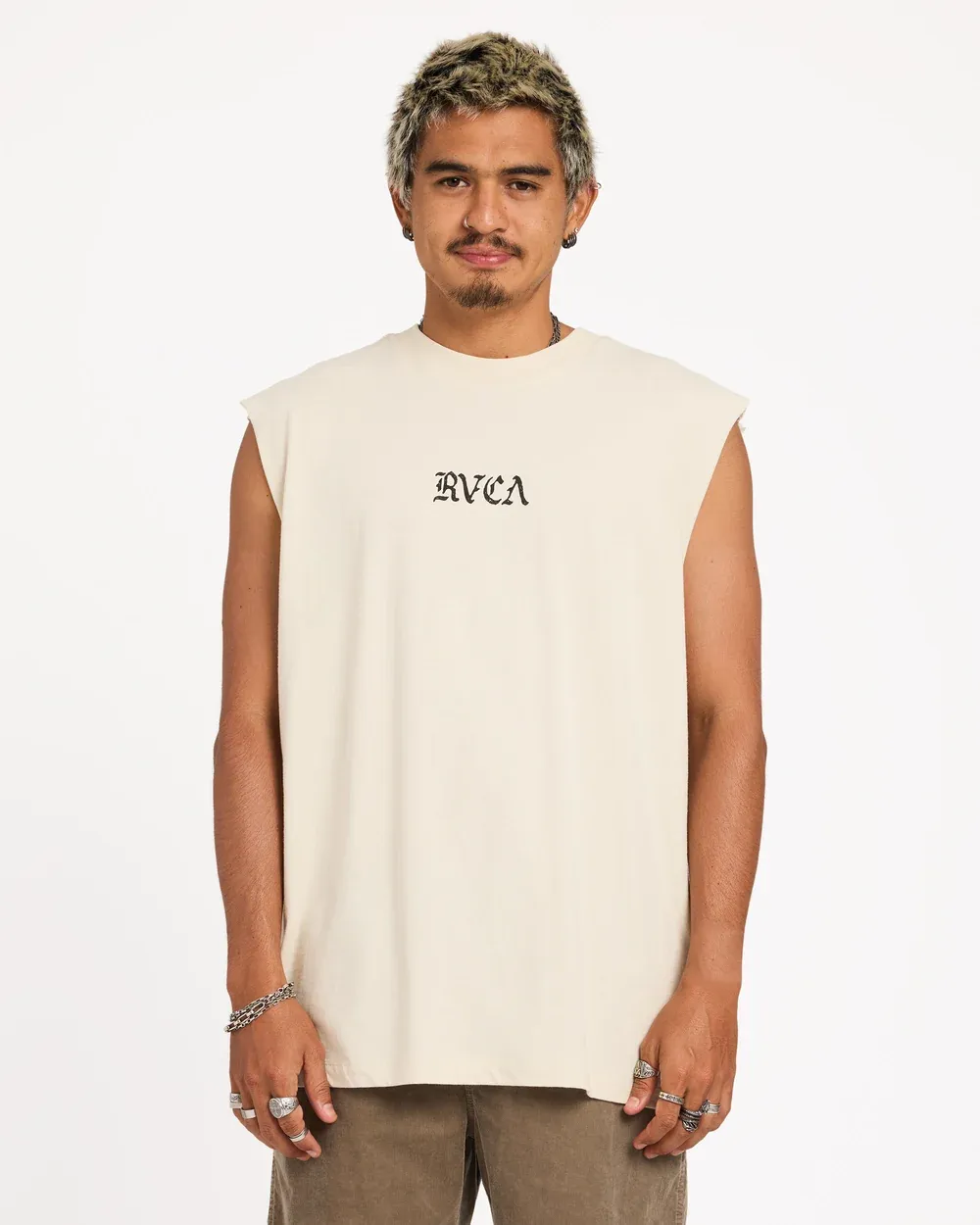 RVCA MENS RVCA STACKED MUSCLE - SILVER BLEACH