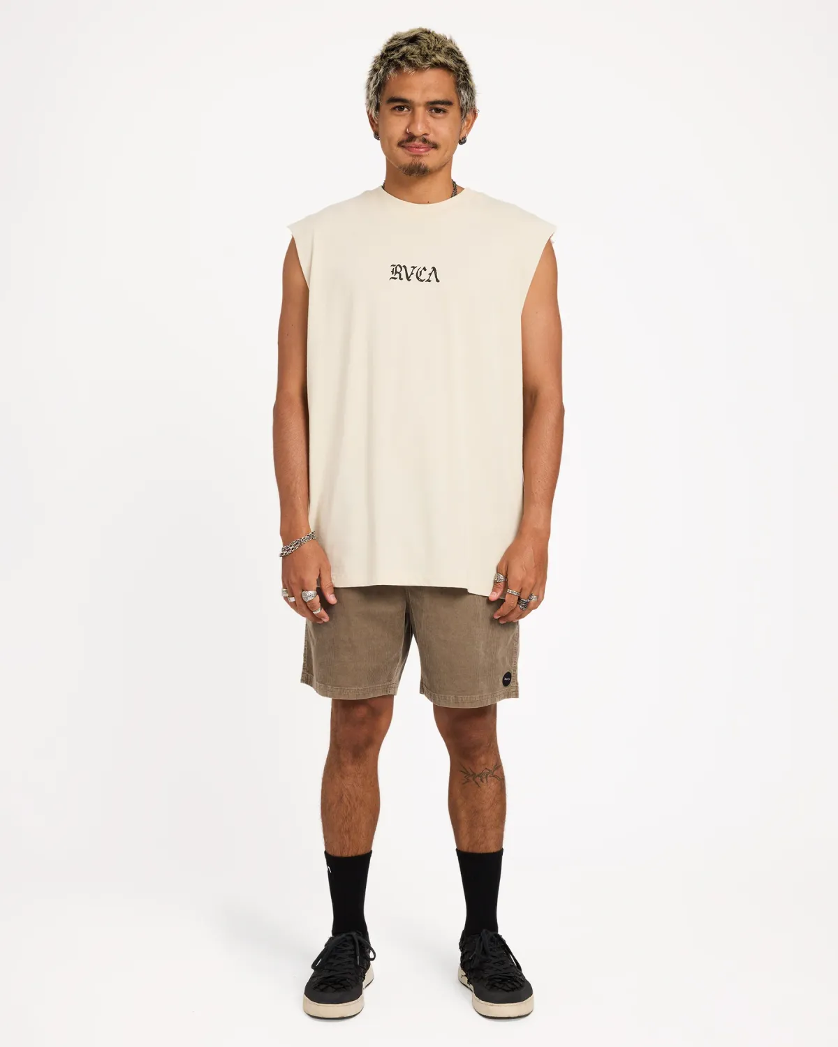 RVCA MENS RVCA STACKED MUSCLE - SILVER BLEACH