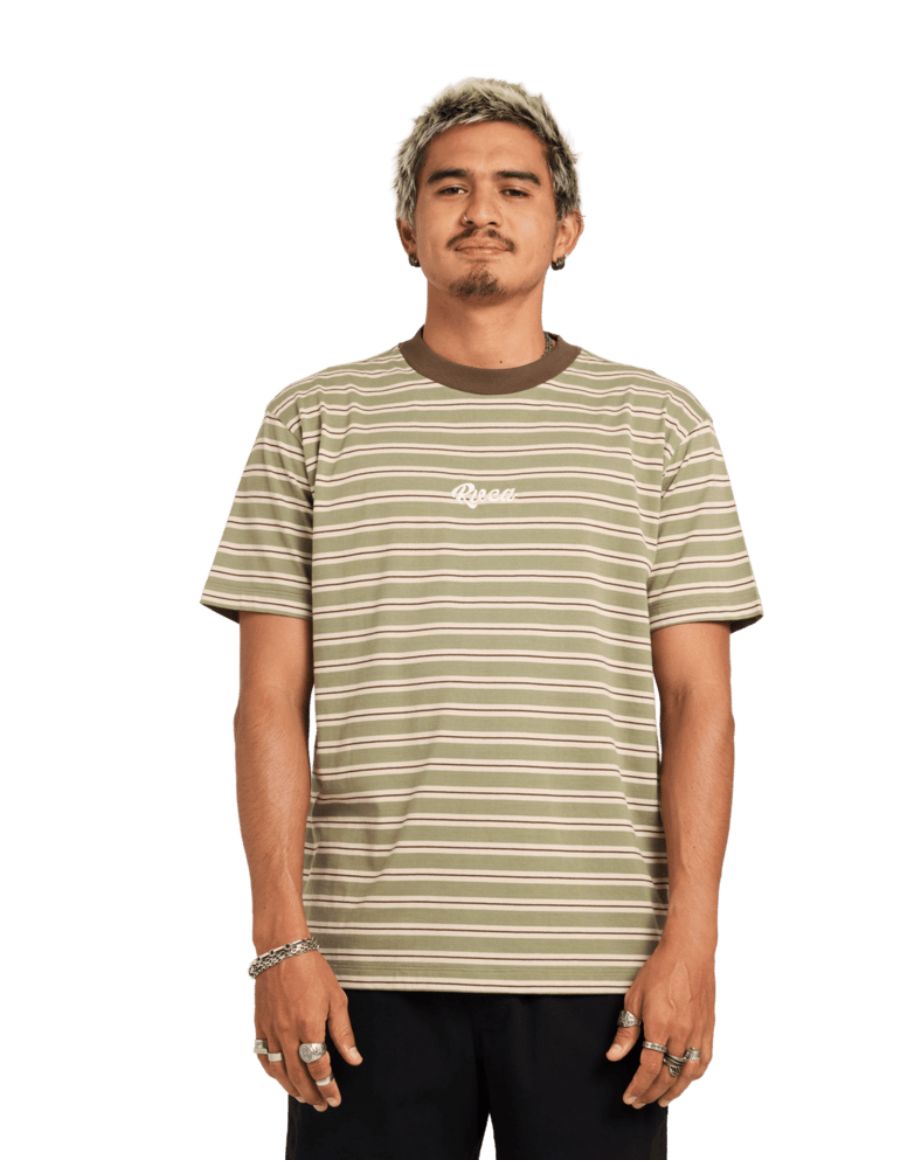 RVCA MENS EXOTICA STRIPE SS TEE - ARMY