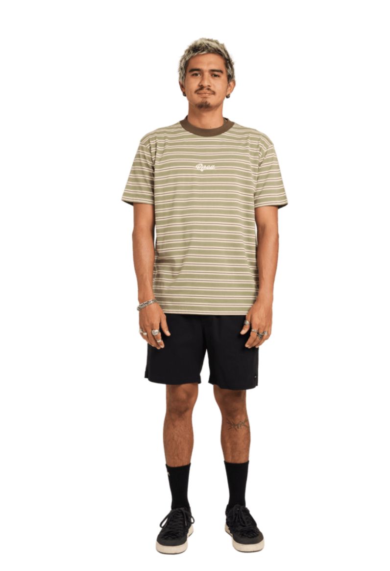 RVCA MENS EXOTICA STRIPE SS TEE - ARMY