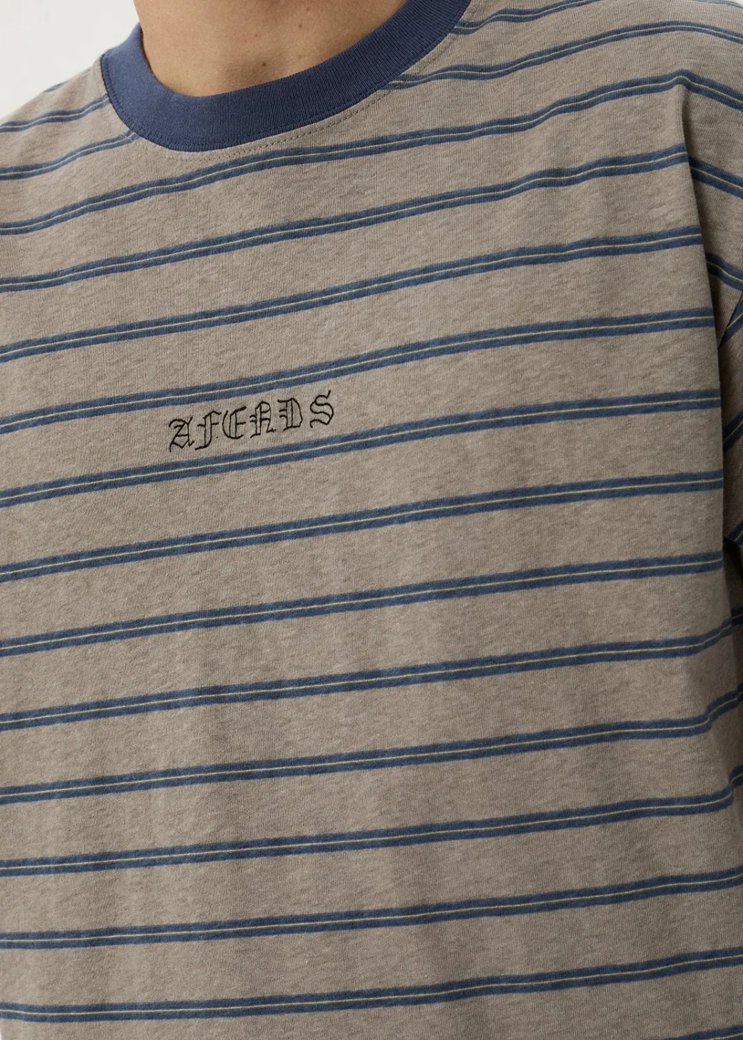 AFENDS MENS EUREKA - BOXY TEE - OLIVE STRIPE