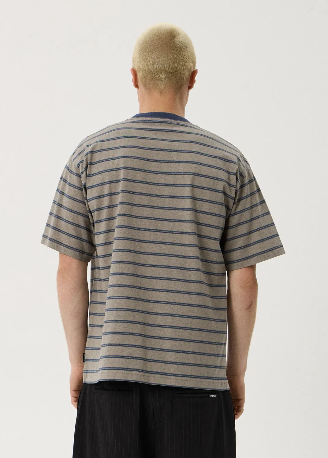 AFENDS MENS EUREKA - BOXY TEE - OLIVE STRIPE