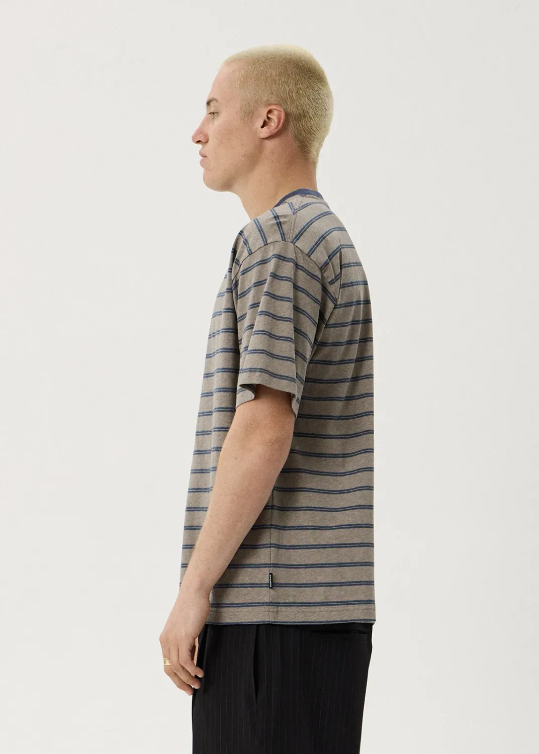 AFENDS MENS EUREKA - BOXY TEE - OLIVE STRIPE