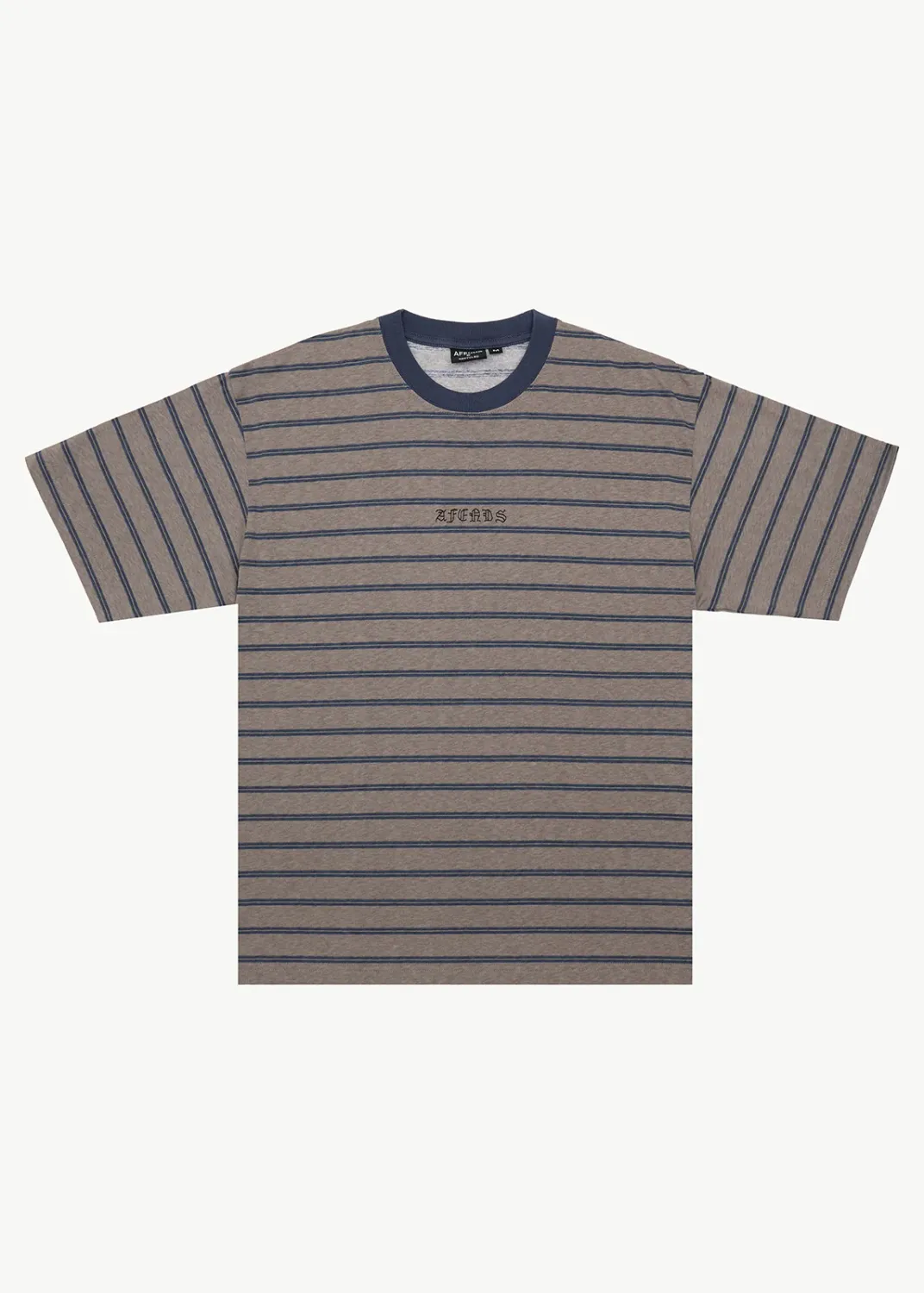 AFENDS MENS EUREKA - BOXY TEE - OLIVE STRIPE