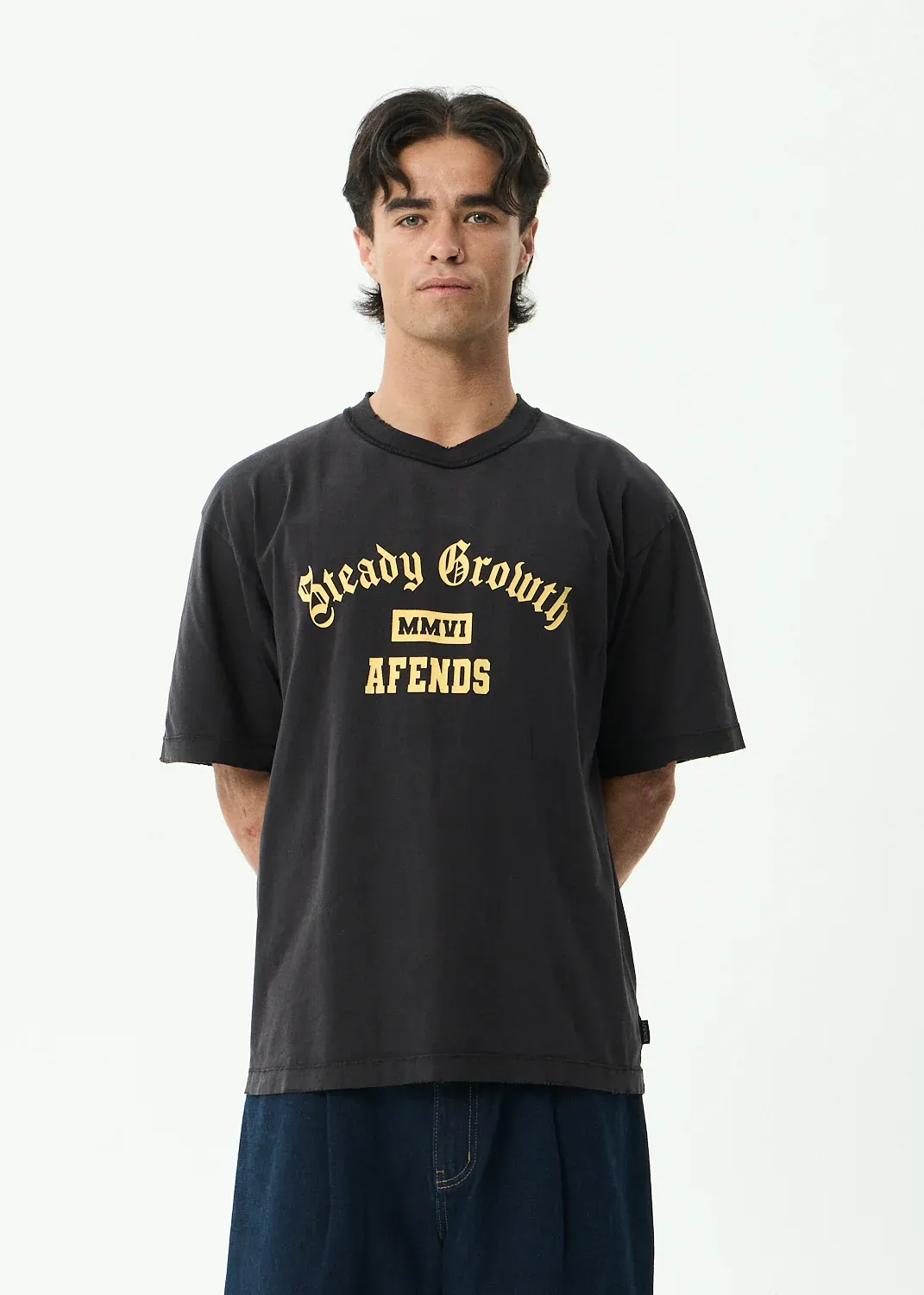 AFENDS MENS GROWTH - HEAVYWEIGHT BOXY TEE - STONE BLACK