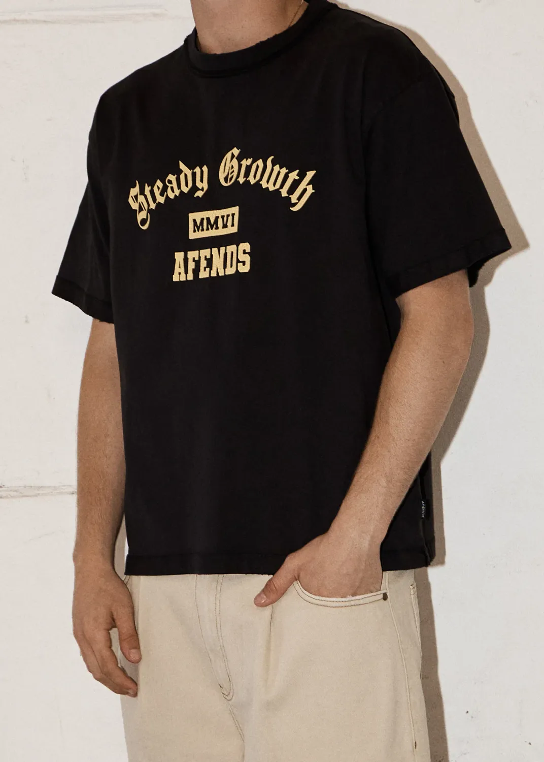 AFENDS MENS GROWTH - HEAVYWEIGHT BOXY TEE - STONE BLACK