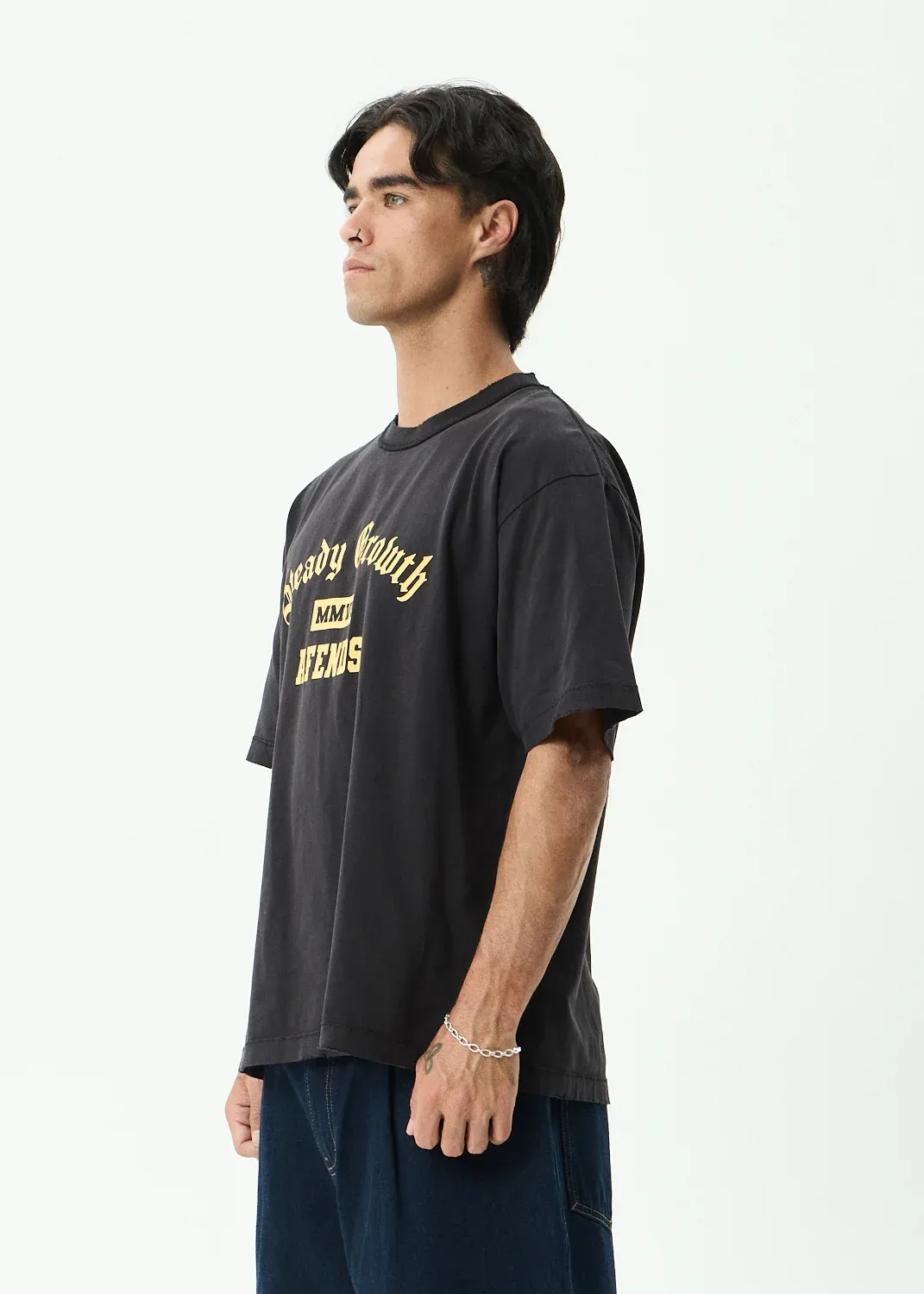 AFENDS MENS GROWTH - HEAVYWEIGHT BOXY TEE - STONE BLACK