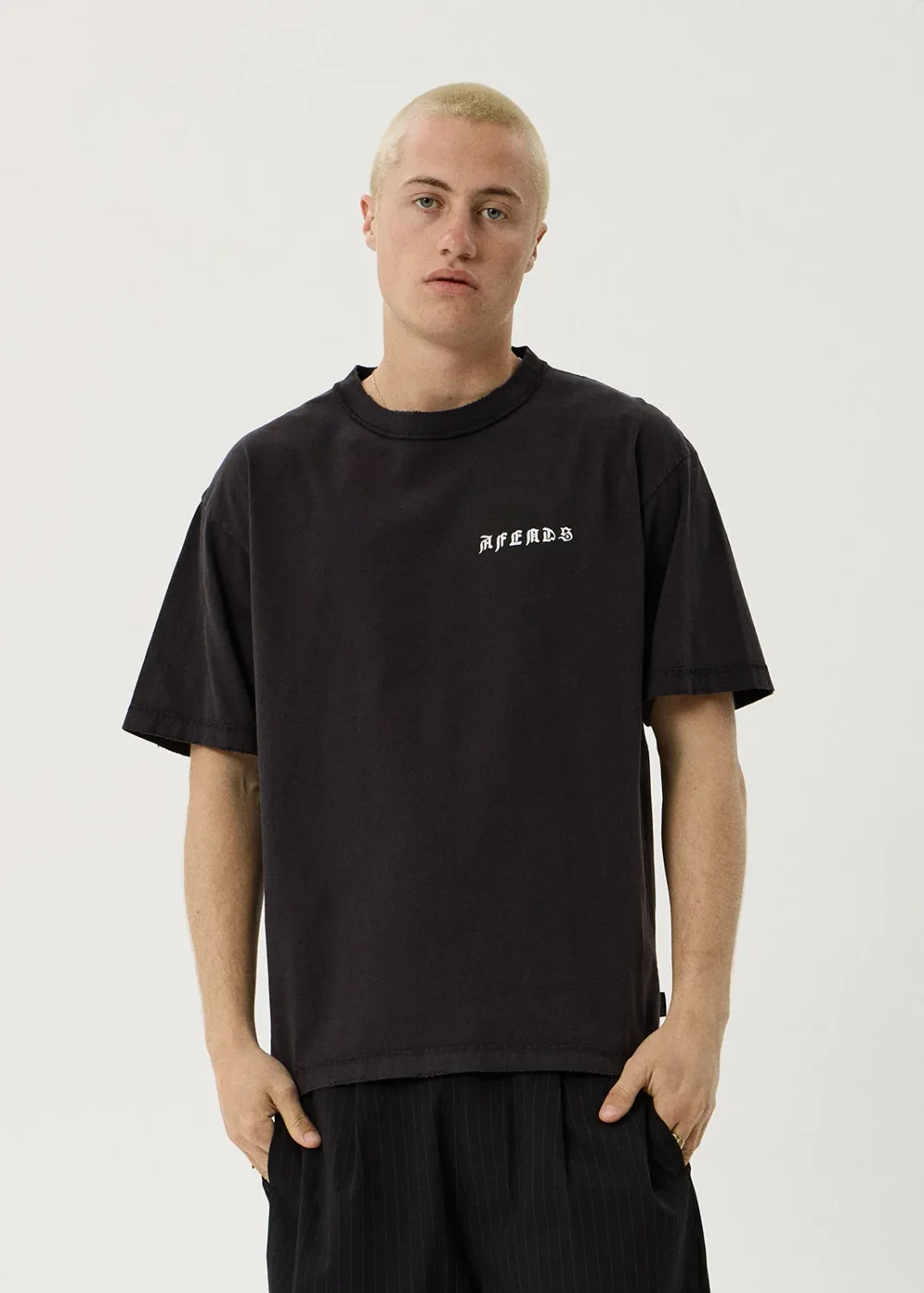 AFENDS MENS CONSTELLATION - HEAVYWEIGHT BOXY TEE - STONE BLACK