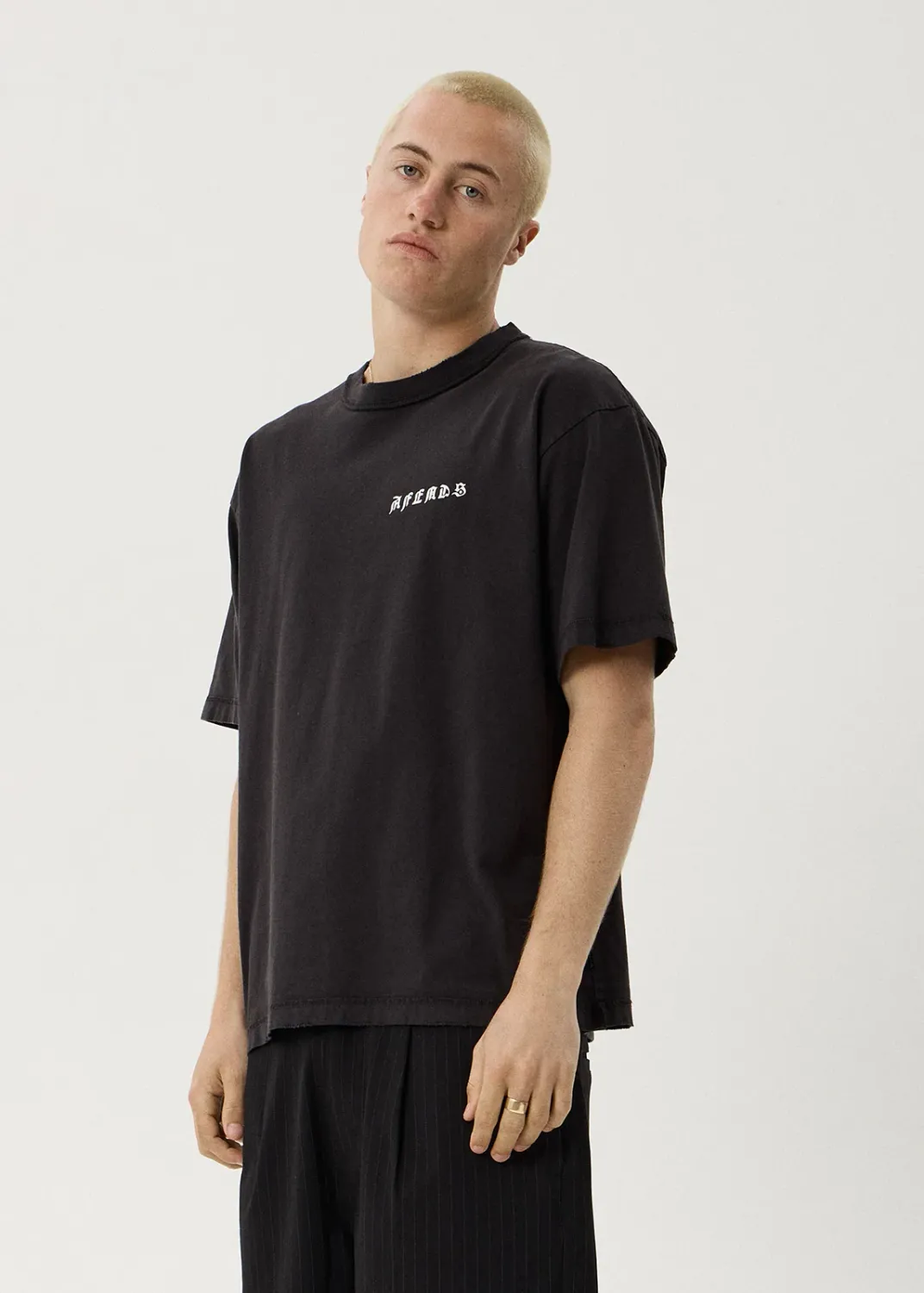 AFENDS MENS CONSTELLATION - HEAVYWEIGHT BOXY TEE - STONE BLACK