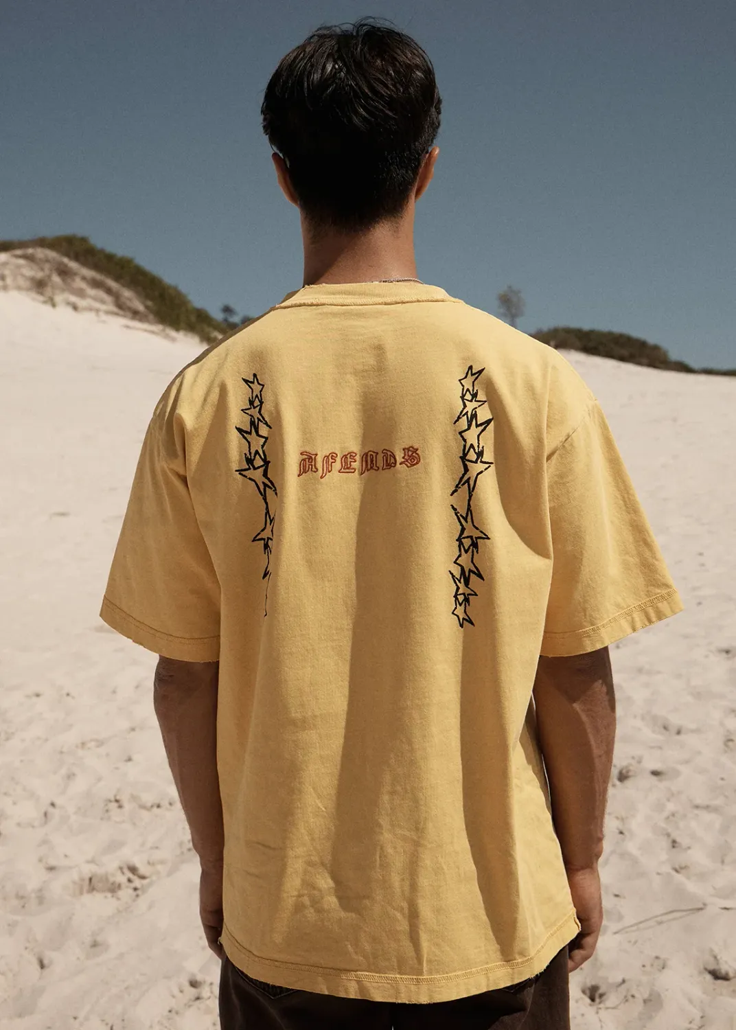 AFENDS MENS CONSTELLATION - HEAVYWEIGHT BOXY TEE - VINTAGE MANGO