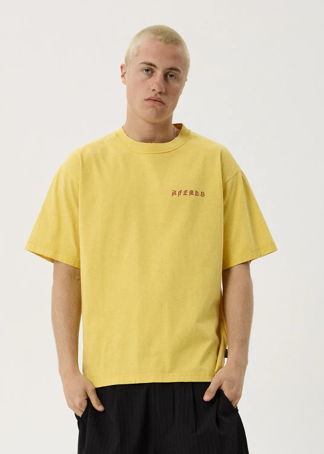 AFENDS MENS CONSTELLATION - HEAVYWEIGHT BOXY TEE - VINTAGE MANGO