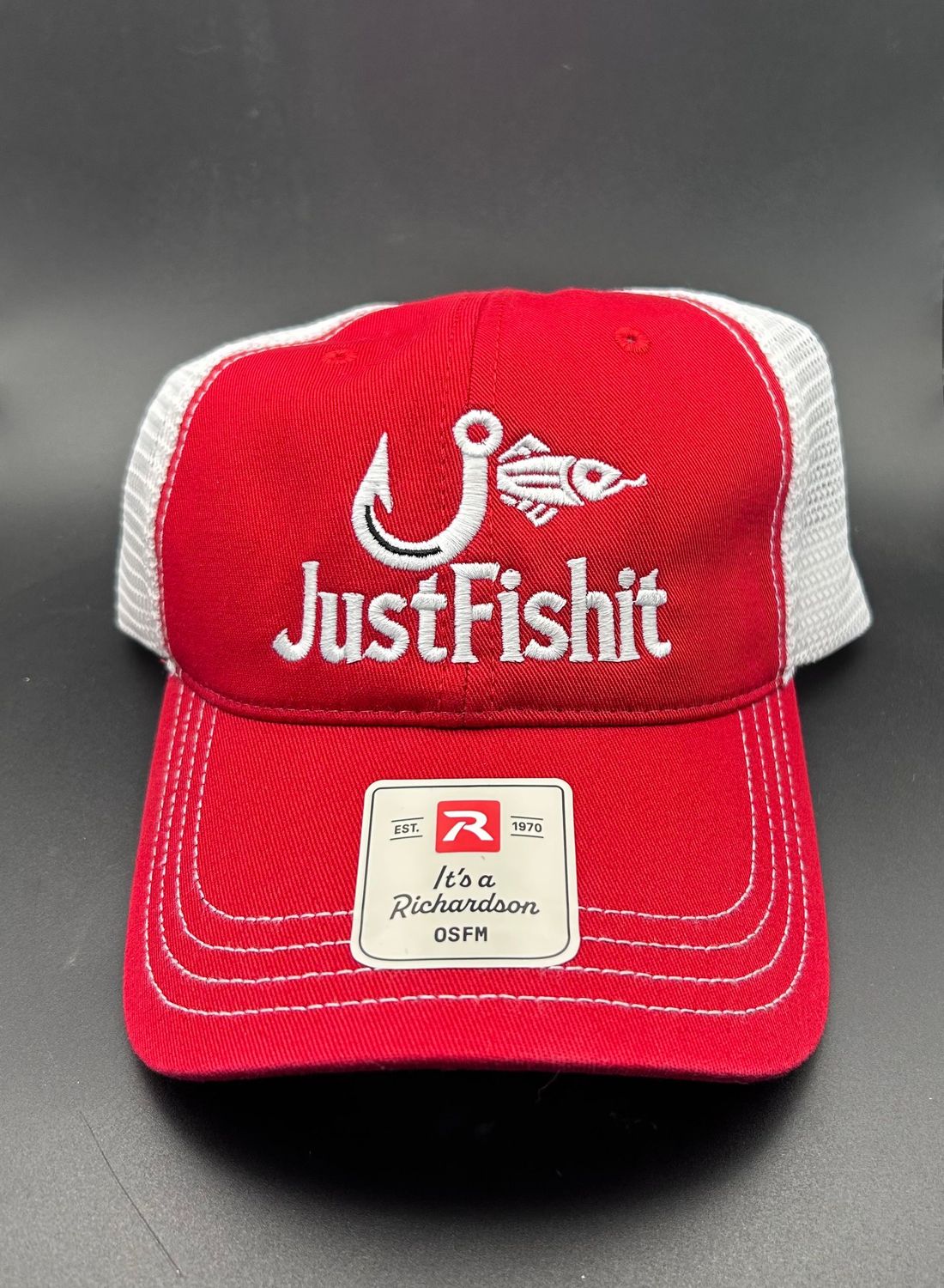 CUSTOM TRUCKERS HAT Red & White, White Logo