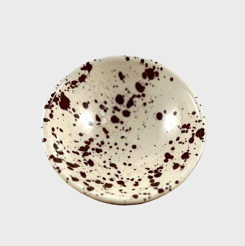 Kleine crèmekleurige kom met terrabruine splash-details 14 cm