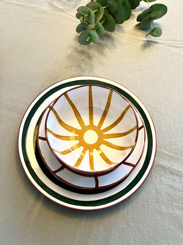 diner bord met groene rand wit pomax