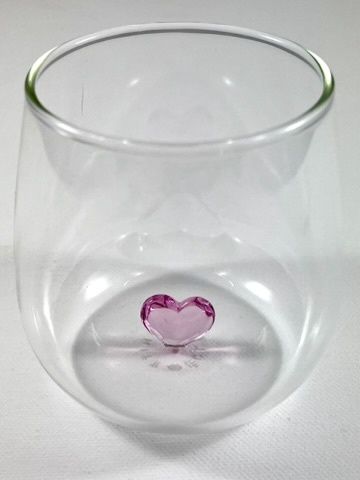 Waterglas met roze hart 9 cm