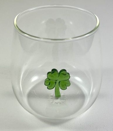 Waterglas met klavertje vier 9 cm