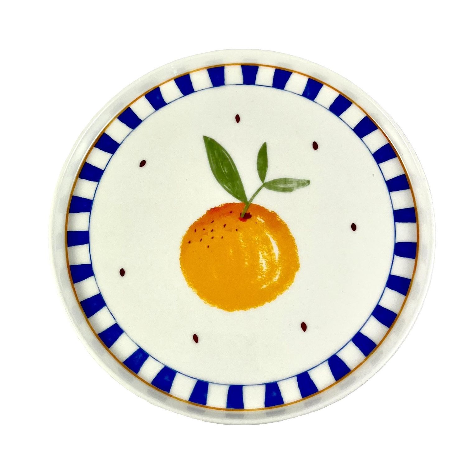 Dessertbord sinaasappel met blauwe blokrand 20.5 cm
