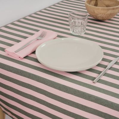 tafelkleed gestreept roze groen met vlekbestendige coating voor binnen en buiten