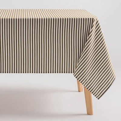 Wit tafelkleed met taupe strepen 240 x 160 cm