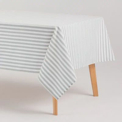 Wit tafelkleed met azuurblauwe strepen 300 x 160 cm