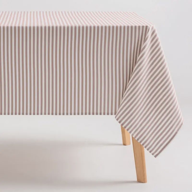 tafelkleed gestreept wit zalm roze met vlekbestendige coating voor binnen en buiten