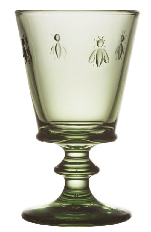 Groen wijnglas met bijenmotief
