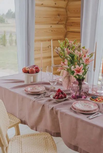 Tafelkleed oud roze linnen 140 x 300 cm