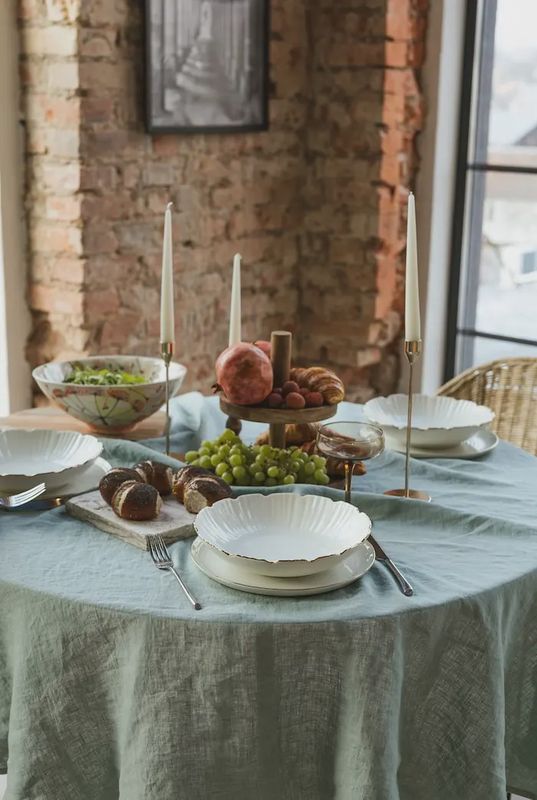 Tafelkleed ocean mint linnen 140 x 300 cm