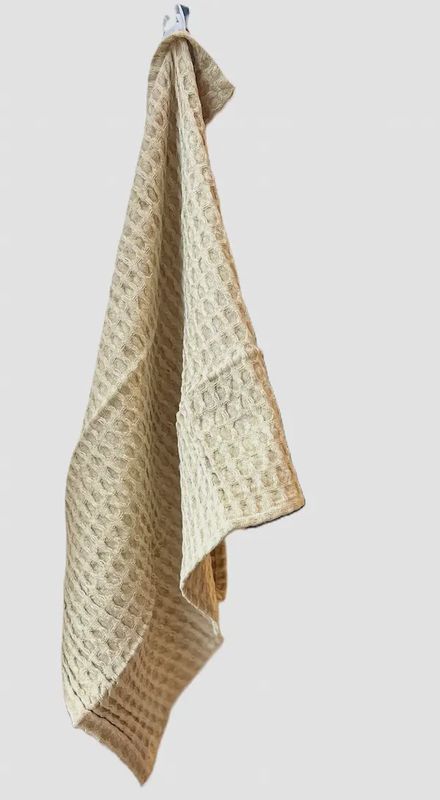 Beige katoenen theedoek 50x70 cm met wafelpatroon voor keuken