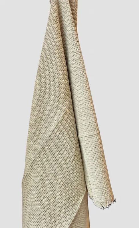Beige katoenen theedoek 50x70 cm met mini wafelpatroon voor keuken