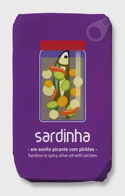 Sardinha sardientjes in pittige olijfolie met pickles in blik