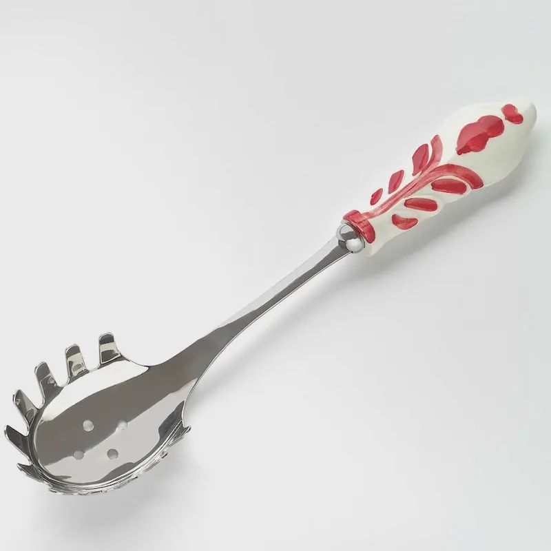 Handgedecoreerde Vietrese spaghettilepel met pomodoro-logo van Italianavera