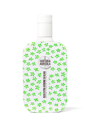 Extra vierge olijfolie Green Flower licht fruitig 500 ml uit Puglia in glazen designfles