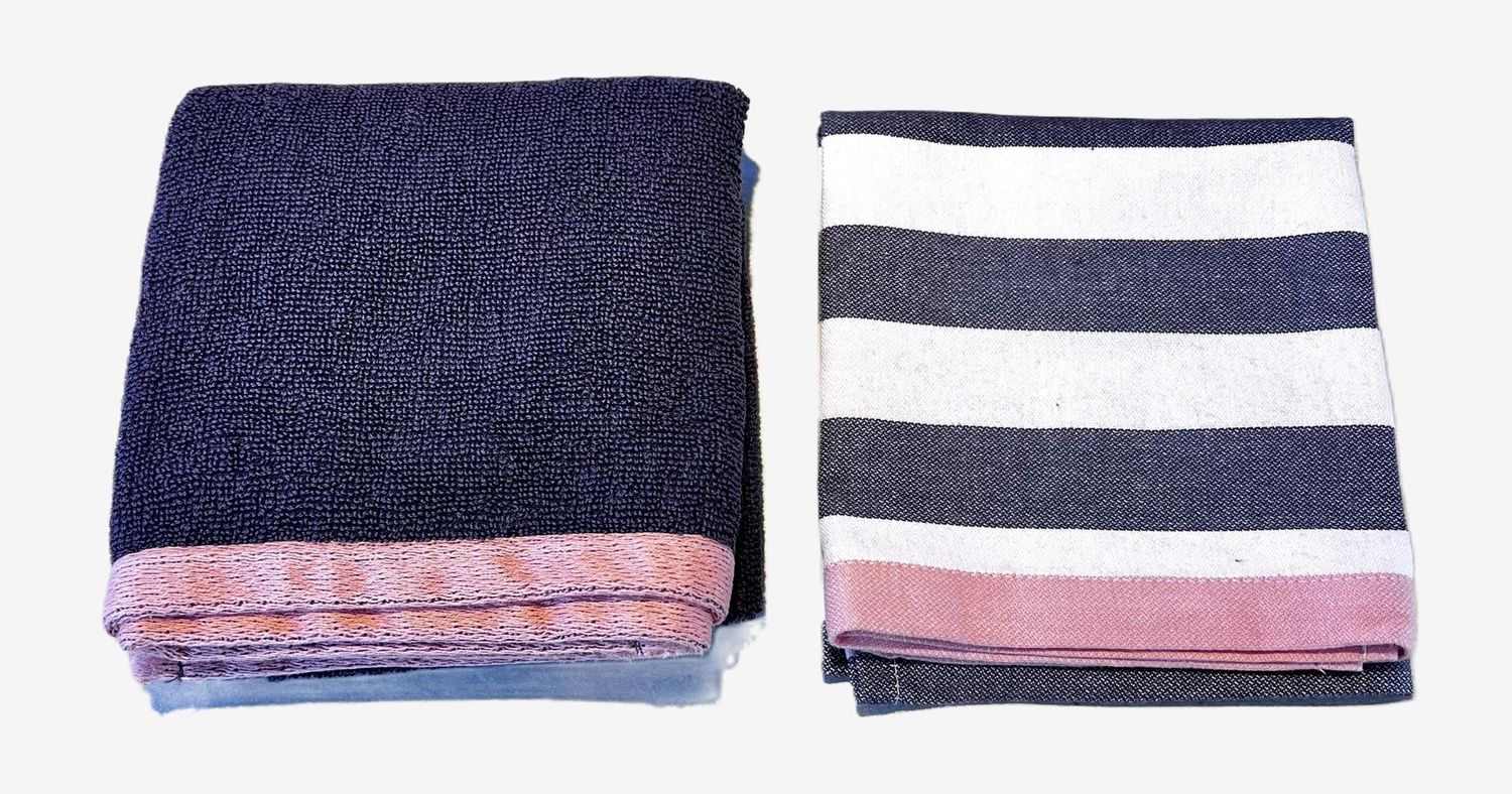 Theedoek &amp; handdoek set paars/roze - 50x70 cm