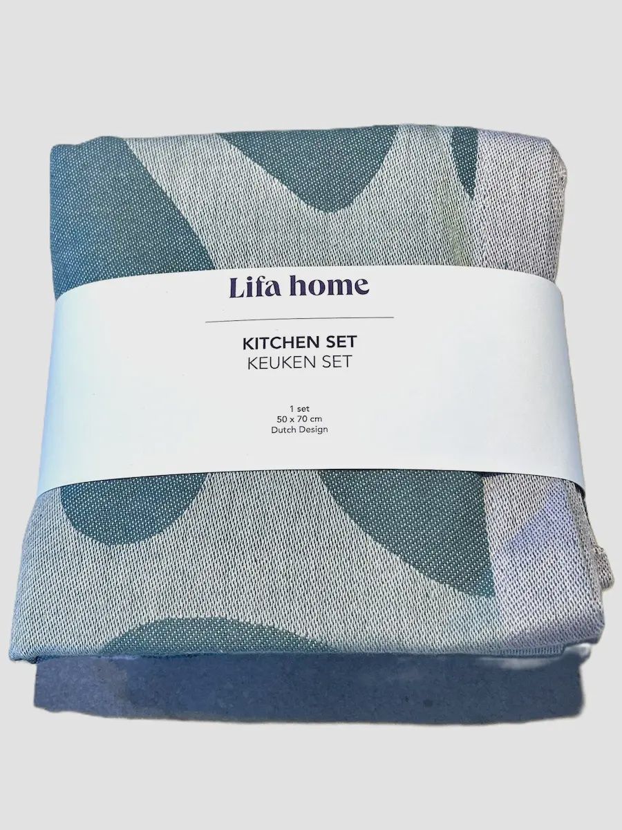 Theedoek &amp; handdoek set groen/roze - 50x70 cm