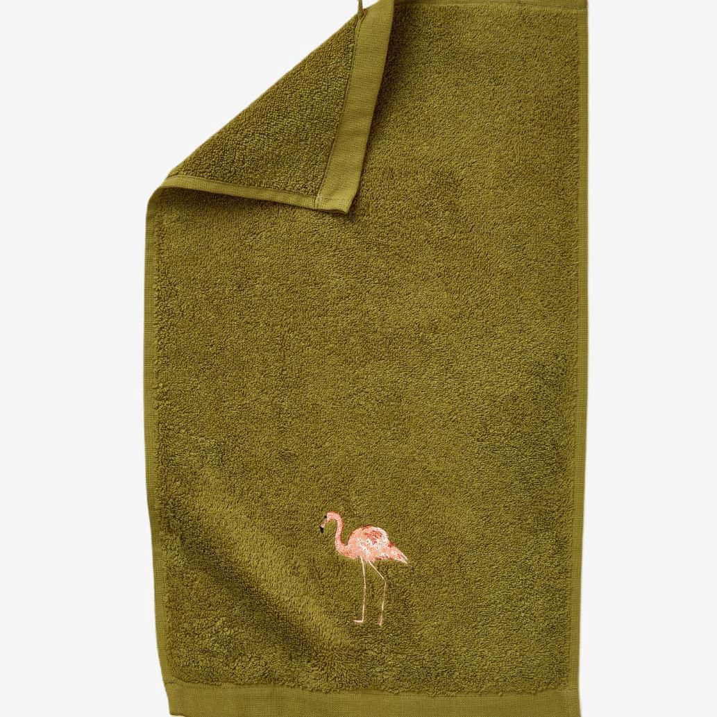 Gastendoekje groen flamingo 30x50 cm